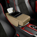 Nueva almohadilla universal de cuero para reposabrazos de coche con bolsa de almacenamiento, soporte para mano y caja de pañuelos para consola central al por mayor
