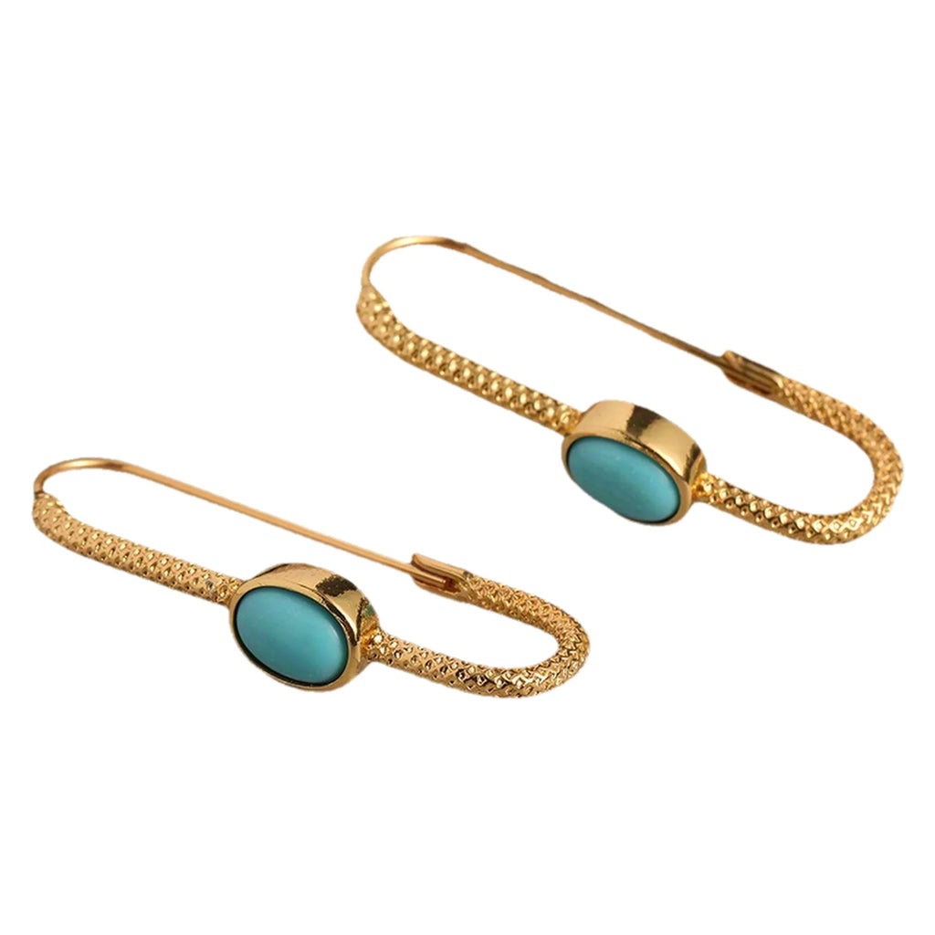 Bohemian Turquoise Beaded Hoop Earrings - Elegant Plated Jewelry with Golden Accents for Unique Style