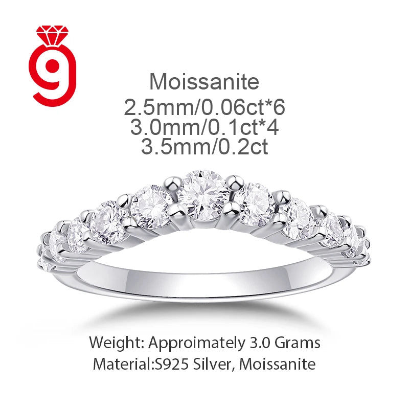 S925 SilverMoissanite Shared Prong Polished Band Sparkling Gemstone Jewelry GRA Certified for All Occasions Full Eternity Ring