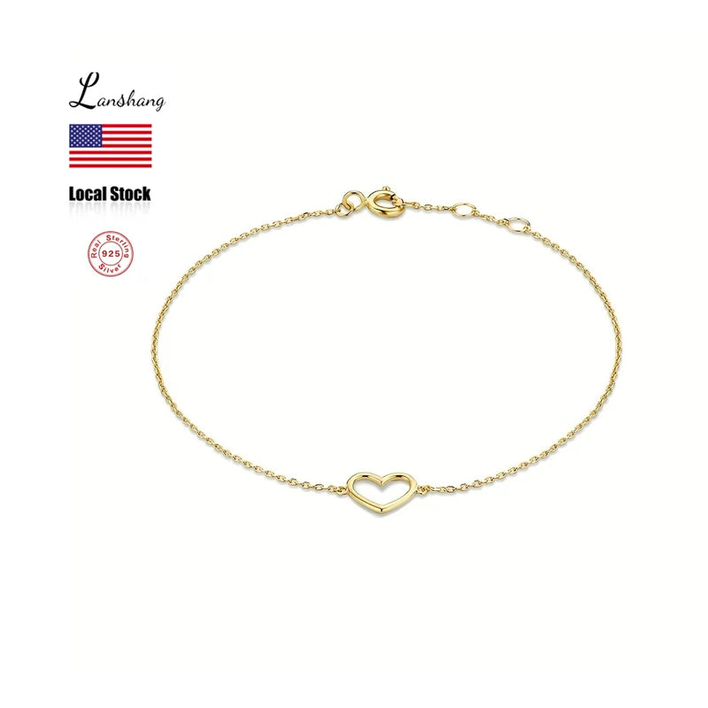 Lanshang 925 Sterling Silver Bracelets Heart Shaped for Teen Girls Bestfriend Gift Romantic Jewelry