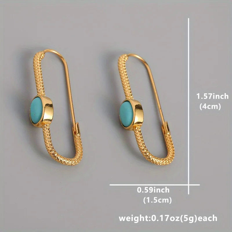 Bohemian Turquoise Beaded Hoop Earrings - Elegant Plated Jewelry with Golden Accents for Unique Style