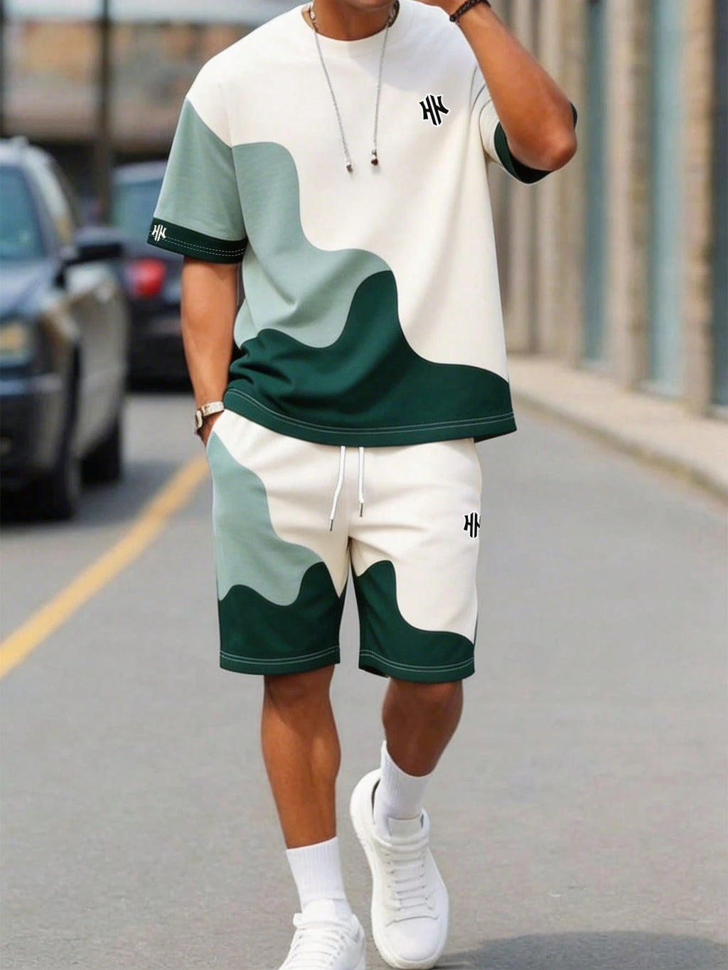 Men's Two-Piece Wave Colorblock Track Short Set