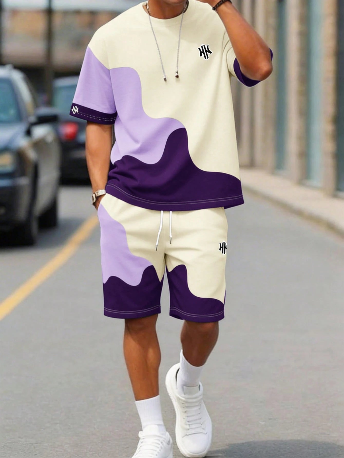 Men's Two-Piece Wave Colorblock Track Short Set