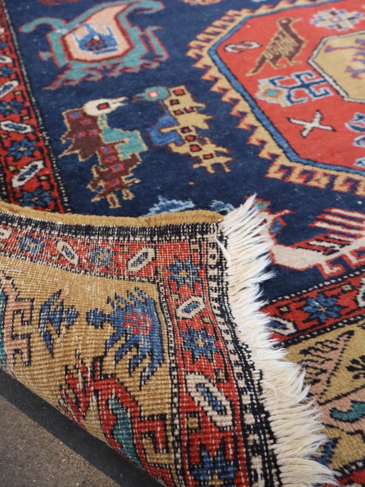 Persian Meshkin Rug — Saffron Medallions & Tribal Birds | 4'7" × 6'9"