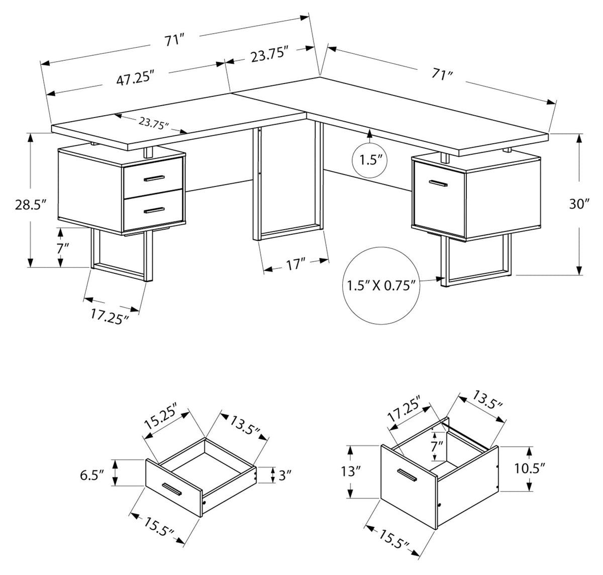 Bureau de coin en L extra-large avec rangement de Monarch– fini bois clair (I7612)