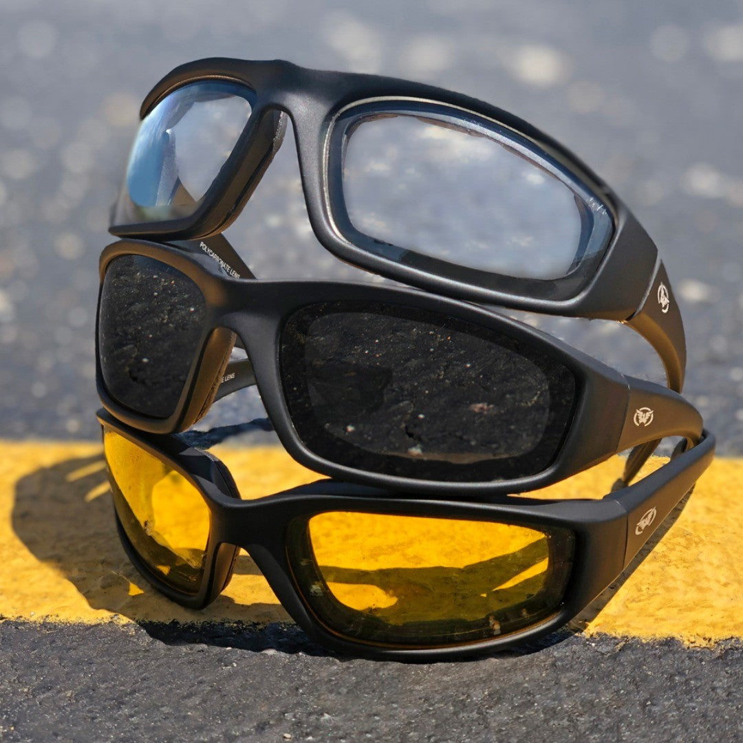 Global Vision Kickback gepolsterte Motorradsonnenbrille. Matte schwarze Soft-Touch-Fahrradbrille