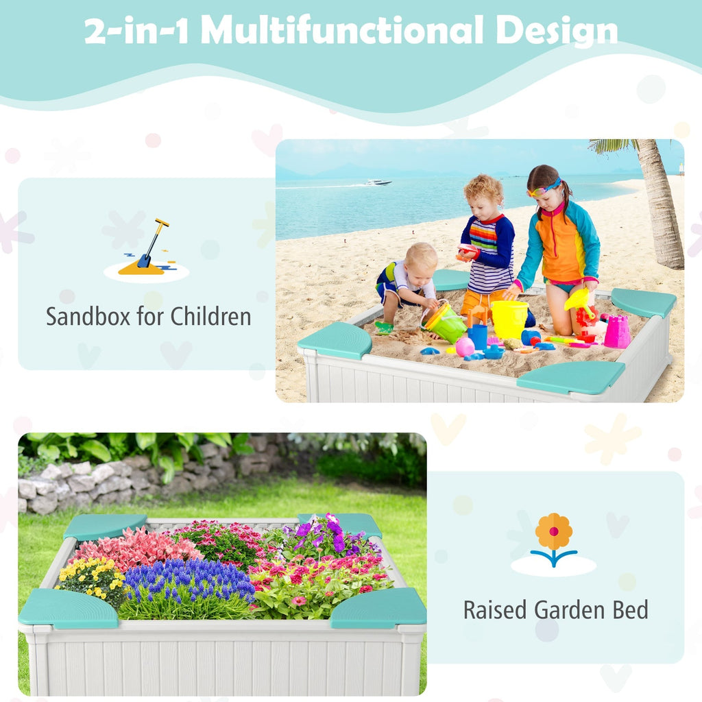 Outdoor-Sandkasten für Kinder mit Oxford-Abdeckung und 4 Eck-Sitzplätzen – Weiß