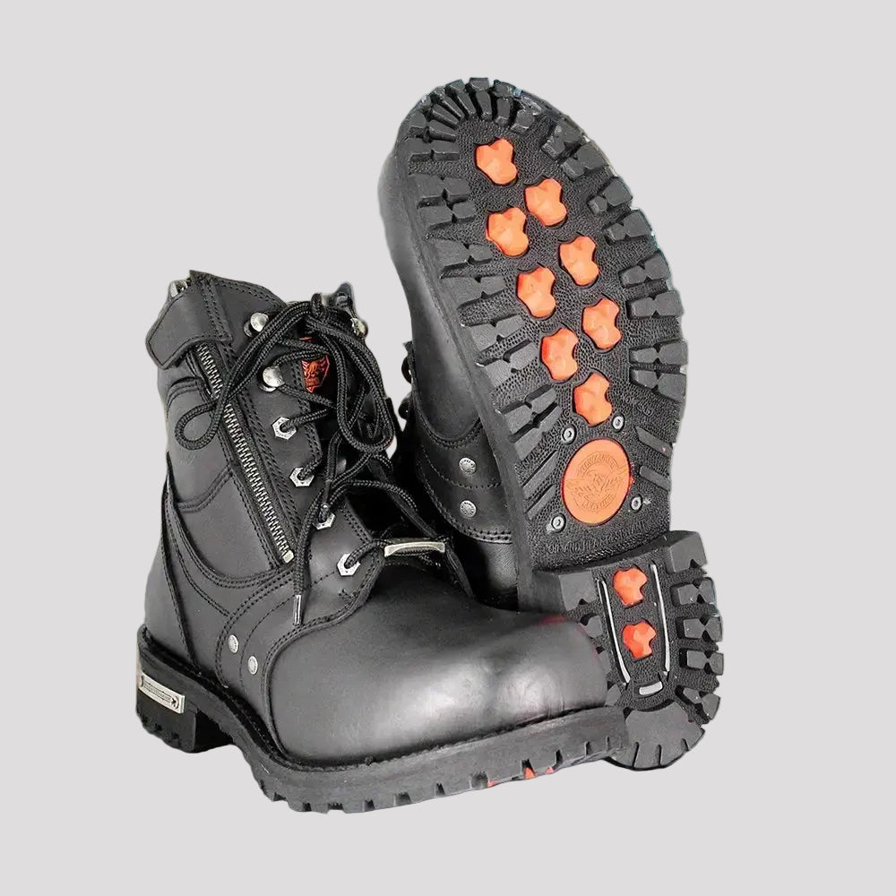 Botas de motociclismo para hombre Milwaukee Leather de 6" con cordones y cremallera lateral