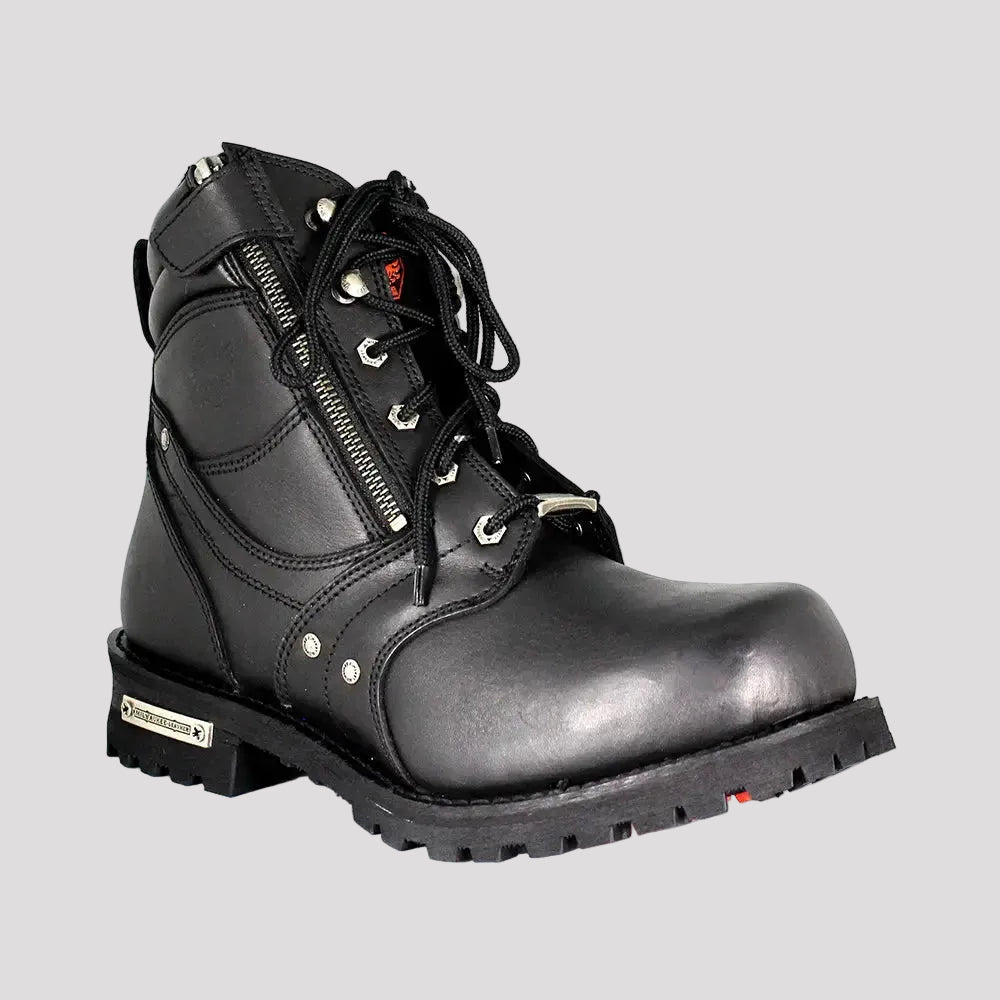 Botas de motociclismo para hombre Milwaukee Leather de 6" con cordones y cremallera lateral