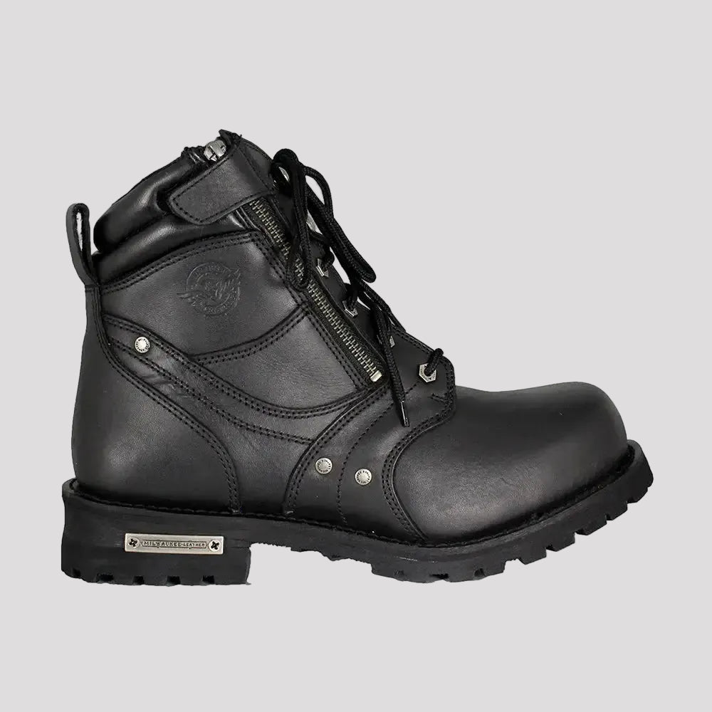 Botas de motociclismo para hombre Milwaukee Leather de 6" con cordones y cremallera lateral