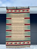 Modern Persian Kilim — Ivory & Teal Broken Stripes | 4' × 6'6"