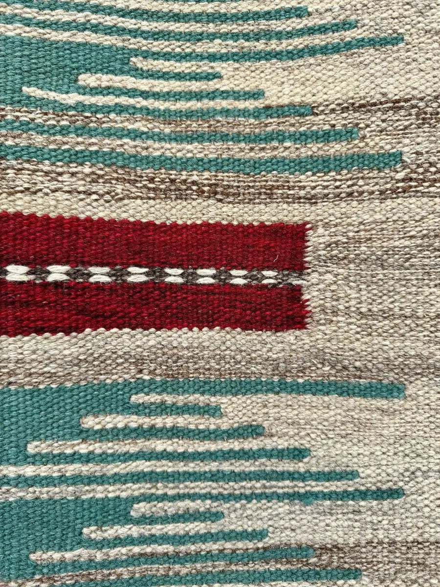 Modern Persian Kilim — Ivory & Teal Broken Stripes | 4' × 6'6"