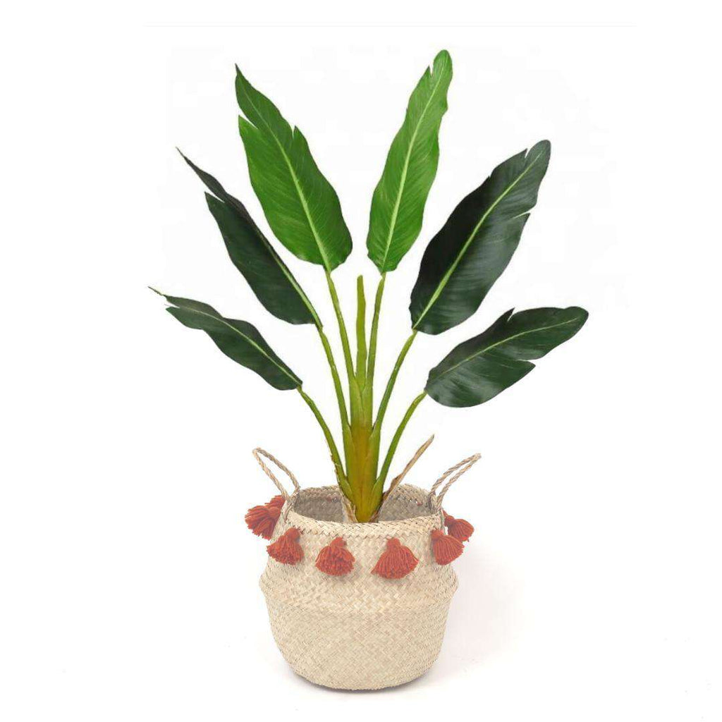 Porta - Seagrass Basket With Orange Pompoms