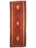 Persian Azerbaijan Soumak Runner — Ruby & Ivory Linked Diamonds | 3'9" × 11'