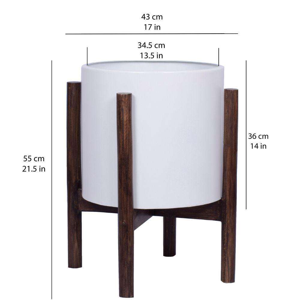 Rica - Mid-Century Modern Plant Stand With White Planter (Multiple Sizes)