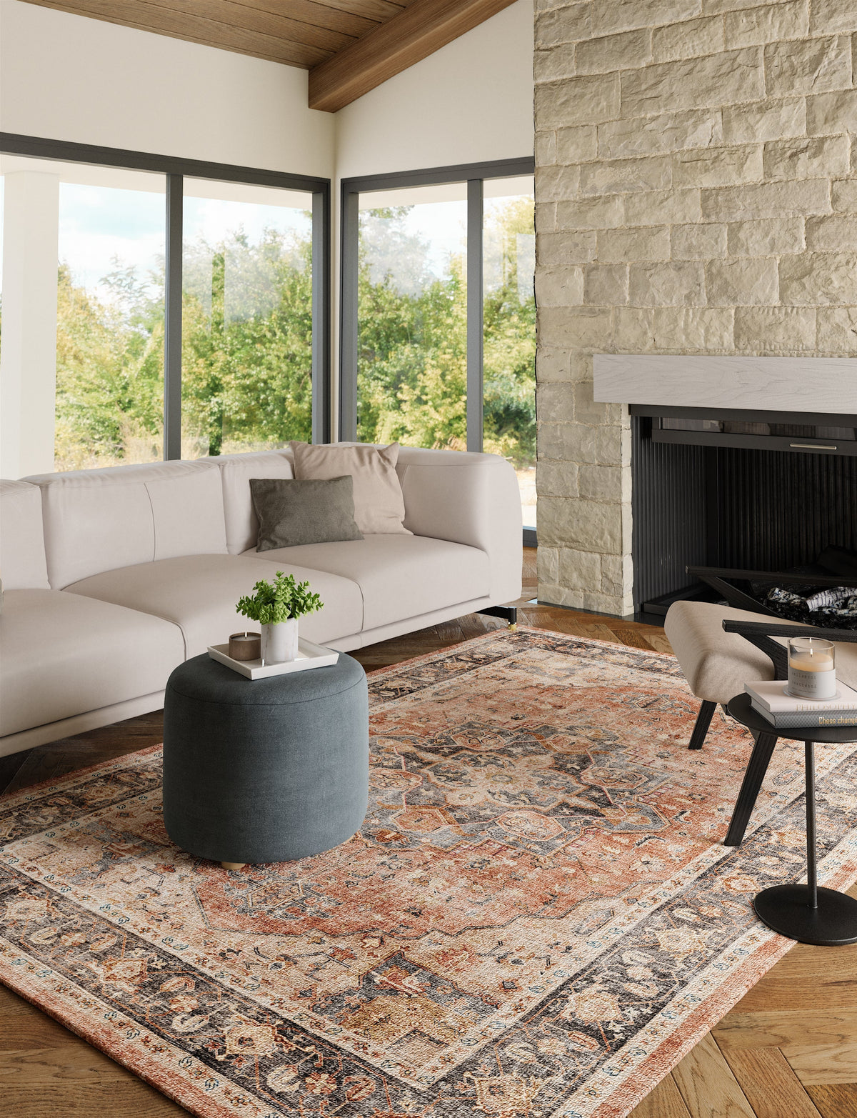 Riverra Terracotta Black Rug