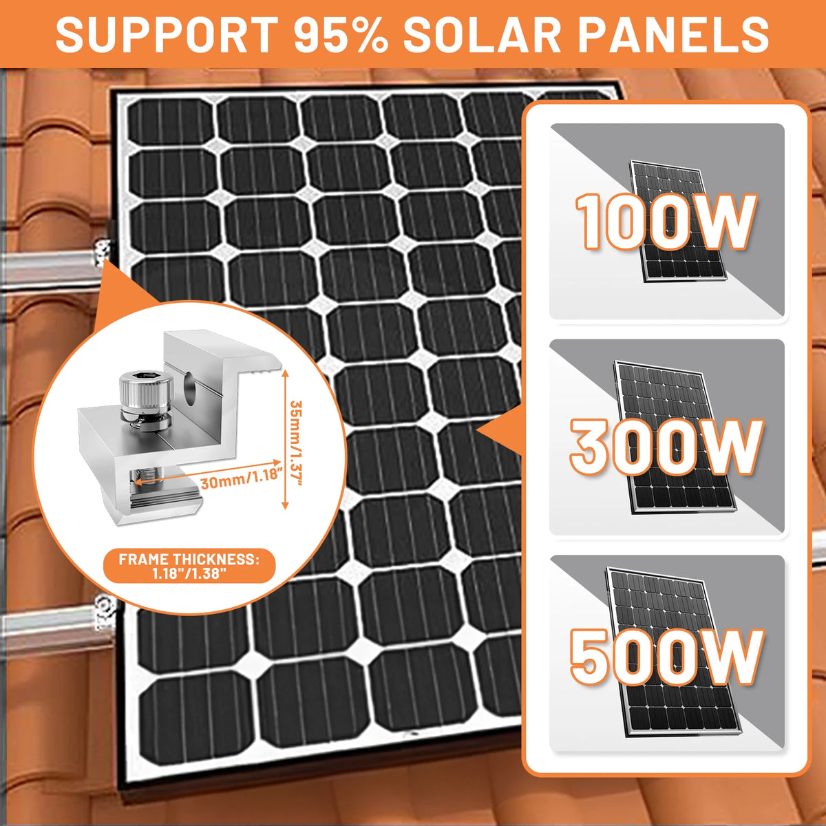 CP-SETUNO 太陽光パネル取り付けセット、太陽光発電用取り付けレール（1/2/4枚用）、300mmアルミ製取り付けレール、30/35mm用
