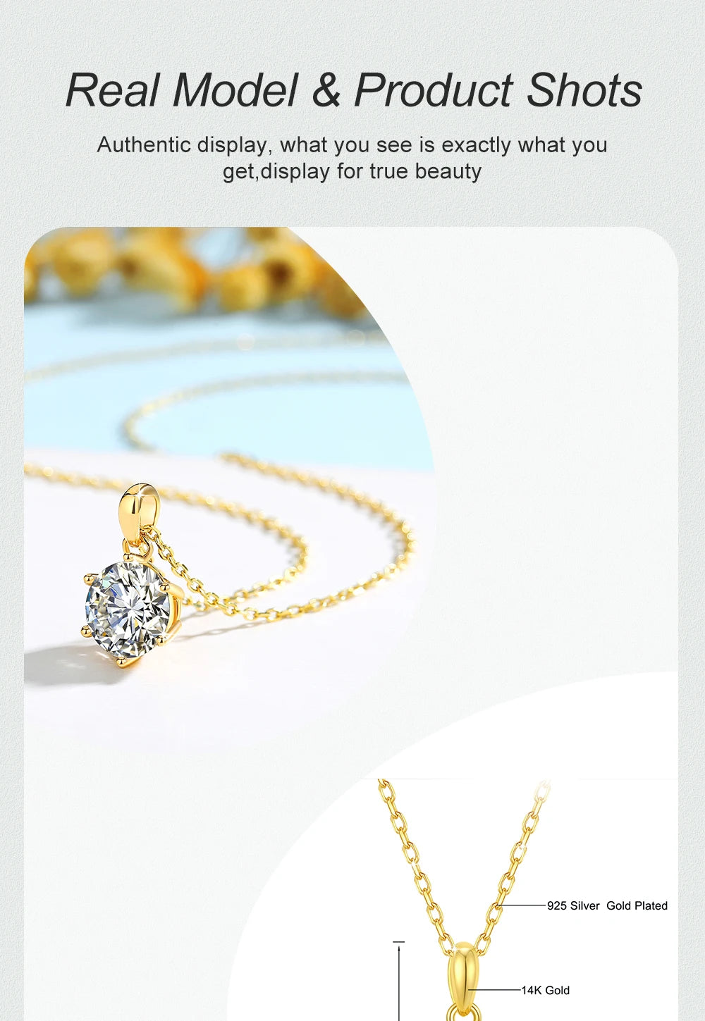 Sparkly 1ct/2ct/3ct Solitaire Round Moissanite Pendant Necklace D VVS1 14k Gold Hollow With Certificate Daily Wear Gift for her