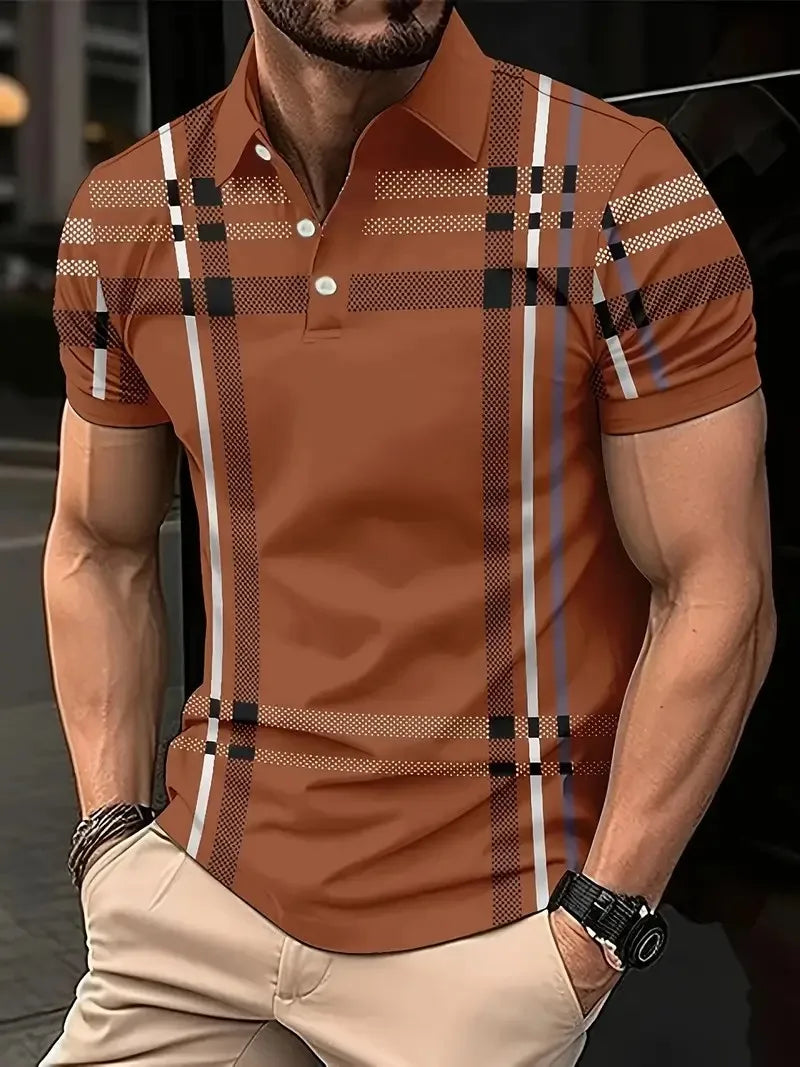 Le nouveau polo homme été 2025 présente un imprimé à rayures 3D décontracté, élégant, confortable, doux et respirant