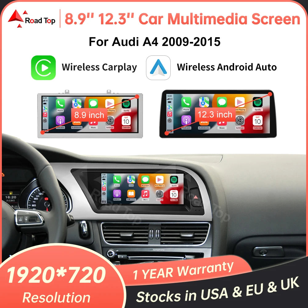 Pantalla táctil CarPlay Android Auto para Audi A4 S4 B8 – 8,9"/12,3"