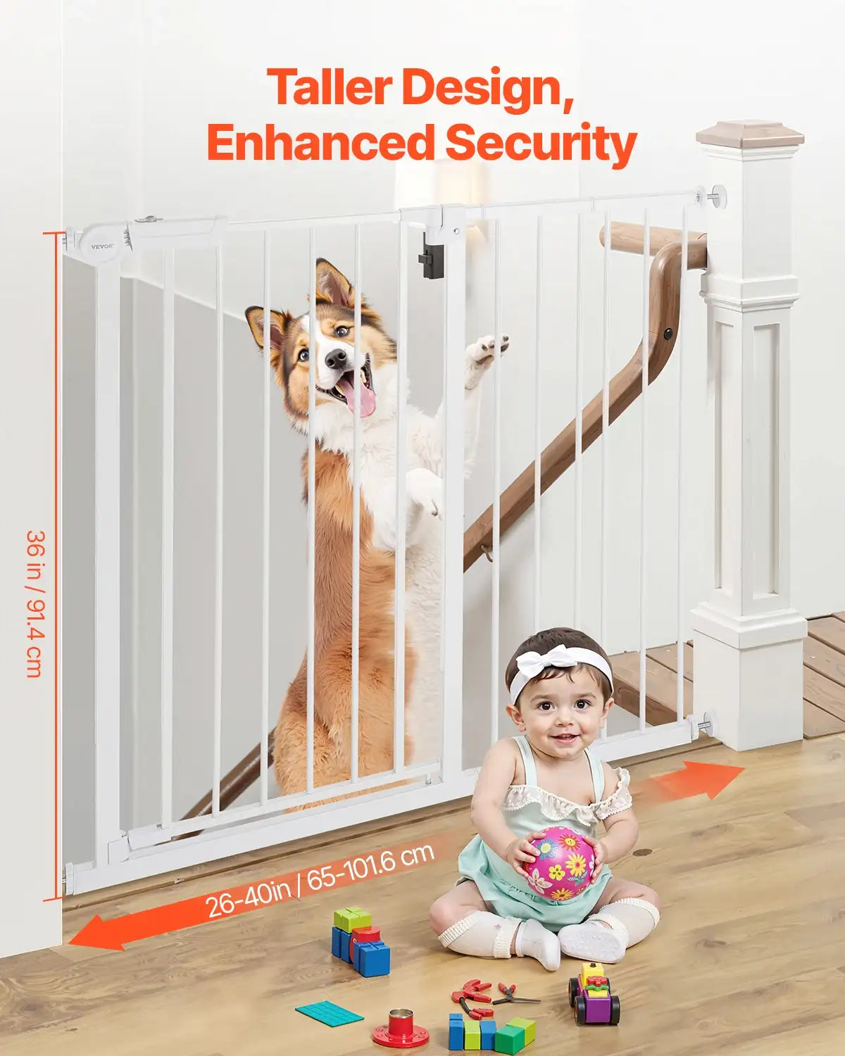 SucceBuy ベビーゲート 高さ28/30/36インチ 犬用ゲート イージーステップ 通り抜け可能 子供・ペット用 安全つっぱり式 壁面カップ付き ドア用