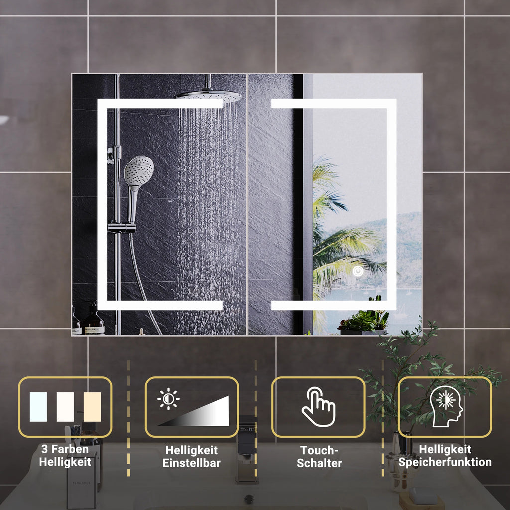 Rosahqnda LED Mirror cabinet for bathroom anti-fog bathroom mirror cabinet, 3 color temperature dimmable，white