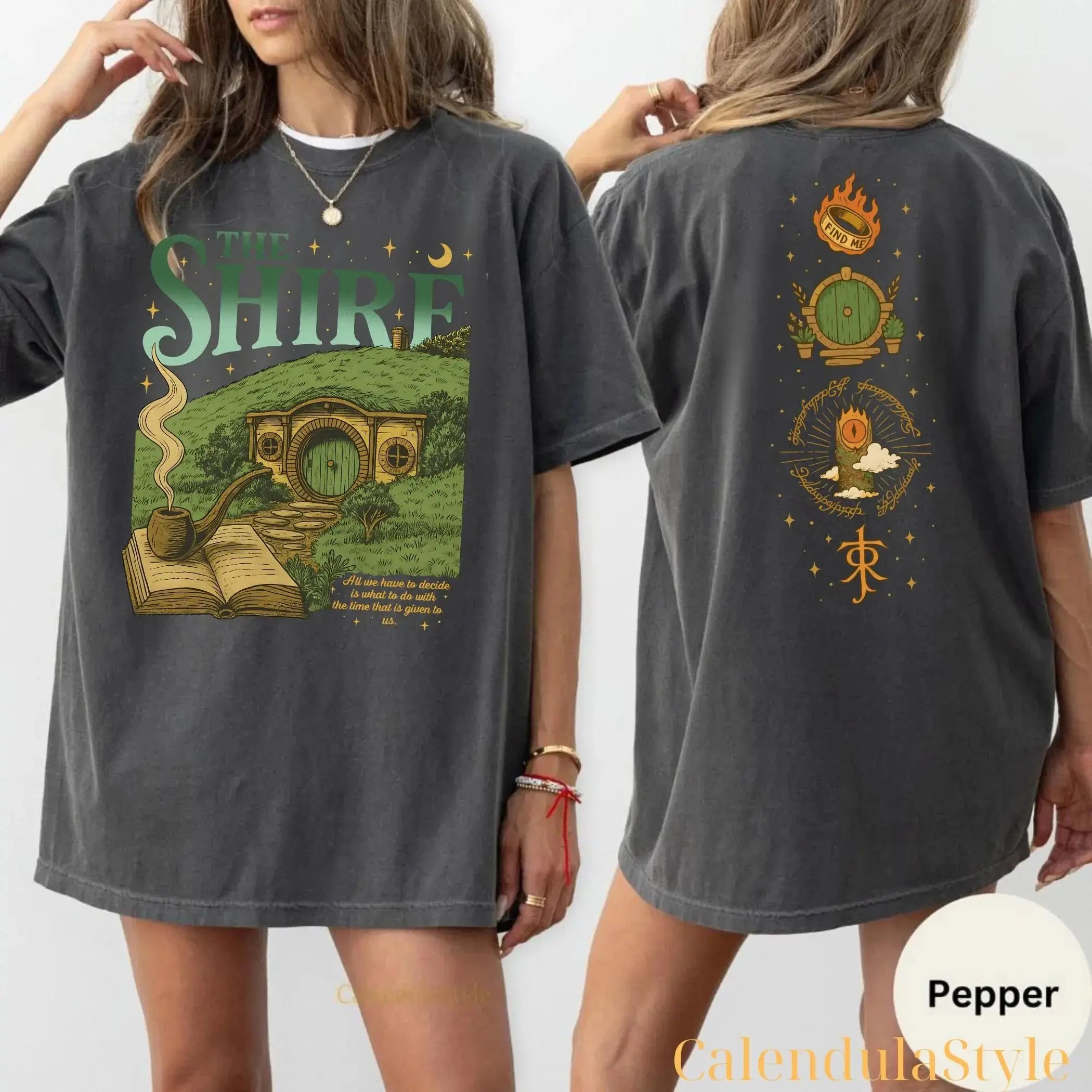 T-shirt imprimé pour les amateurs de livres fantastiques Le Seigneur des Anneaux La Comté PNG T-shirt en coton T-shirt décontracté ample Streetwear Unisexe