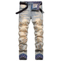 Nouveau et Style Stretch Trou Mendiant Broderie Avec Vintage Flanged Personnalité Mode Pantalon Homme Décontracté de Haute Qualité