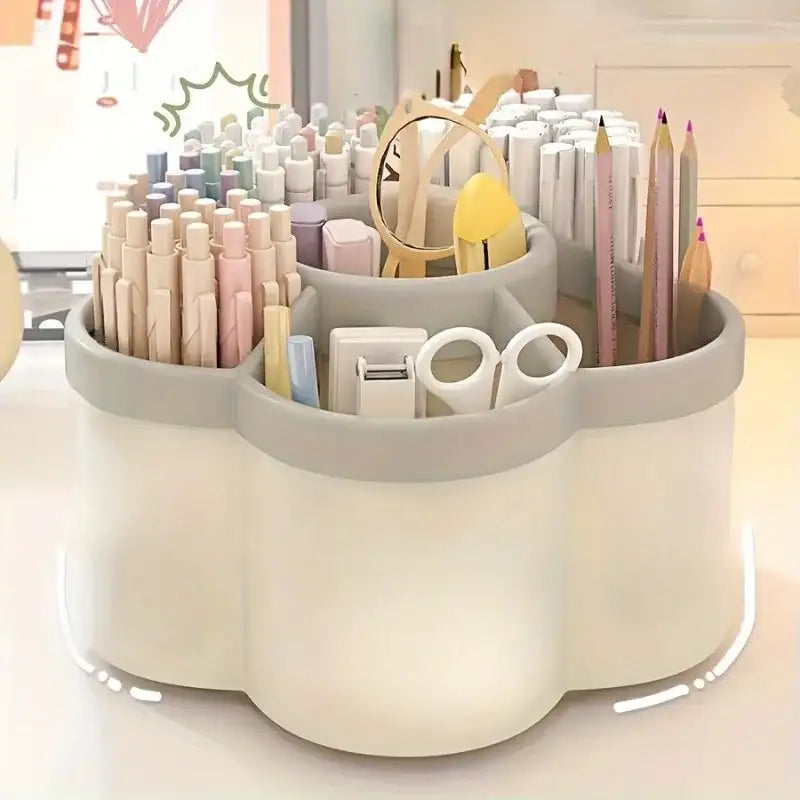 1 support à stylo rotatif mignon à 360 degrés, grande capacité, boîte de rangement multifonctionnelle pour papeterie de bureau, rangement de papeterie
