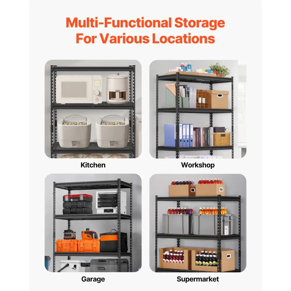 Étagère de rangement robuste réglable à 4 niveaux, capacité de charge de 2400 lb, étagère de rangement pour salon, étagère de présentation polyvalente pour garage, entrepôt, sous-sol, maison
