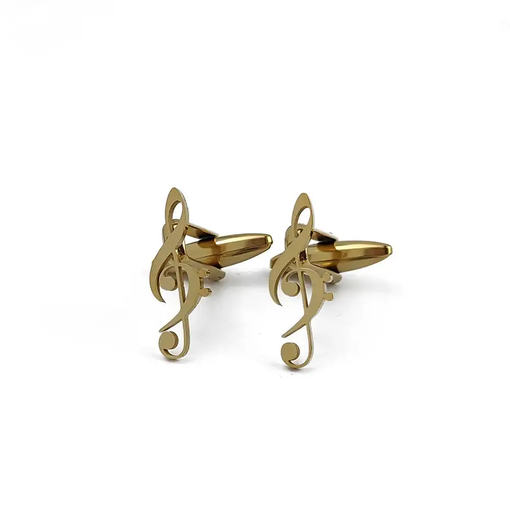 Einzigartige vergoldete Manschettenknöpfe aus 18K-Edelstahl: Design mit Violinschlüssel, modische Reversnadel, Geschenk für Freunde