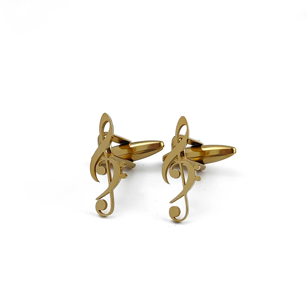 Unique 18K stainless steel gold-plated cufflinks: high-pitched clef design, fashionable lapel pin, gift for friends