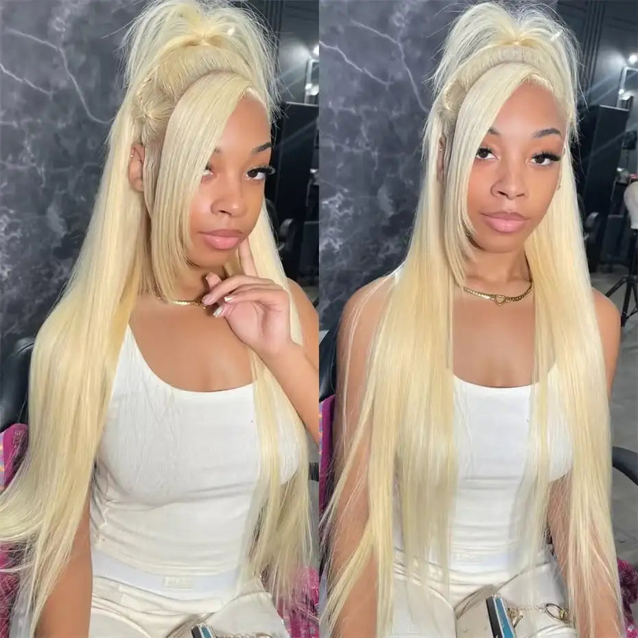 Perruque lace front blonde 613 lisse avec options 13x4 ou 13x6