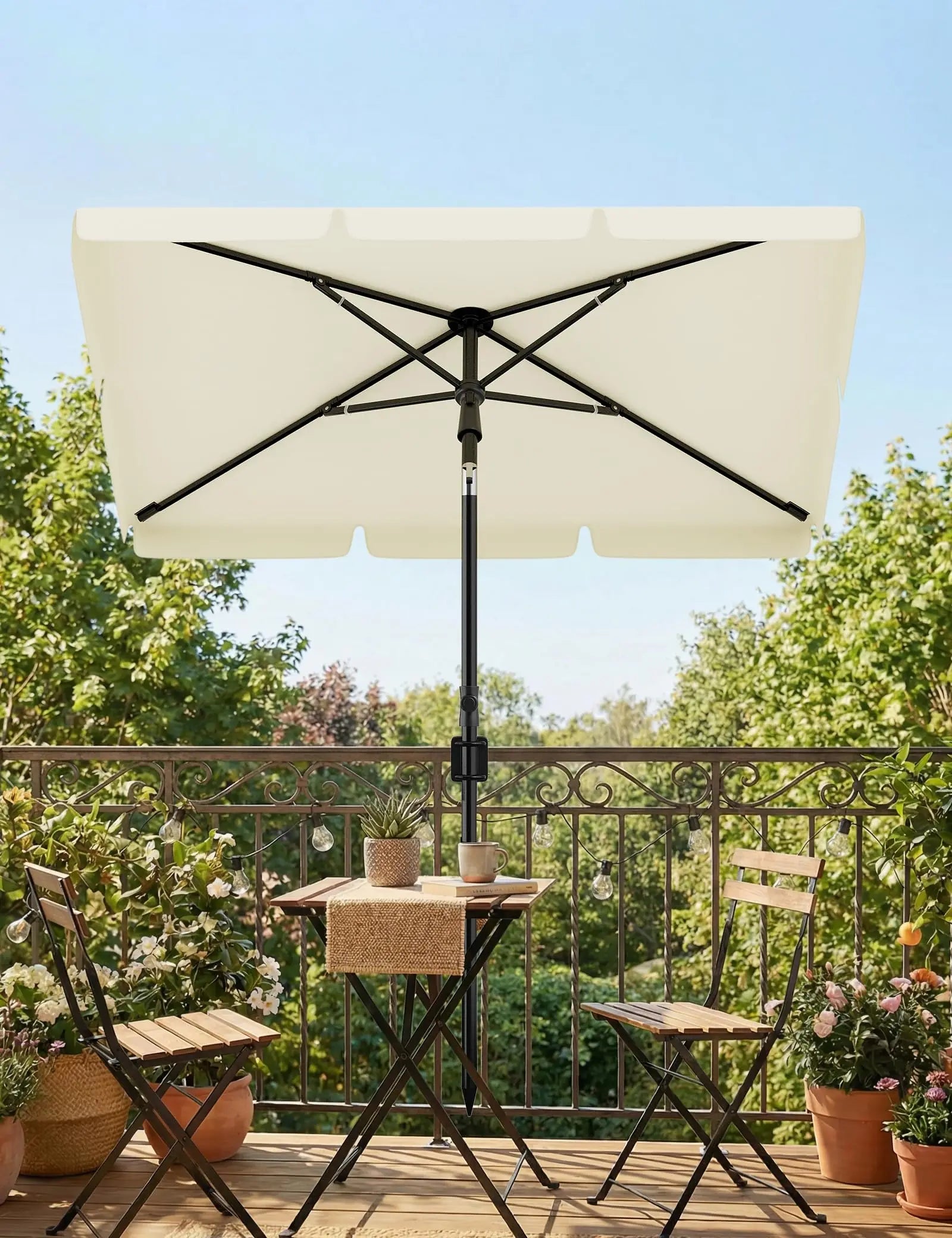Sunshade 200x125 cm, UPF 50+ beach umbrella, height adjustable from 145-225 cm, foldable at 45°, with cover, sun protection