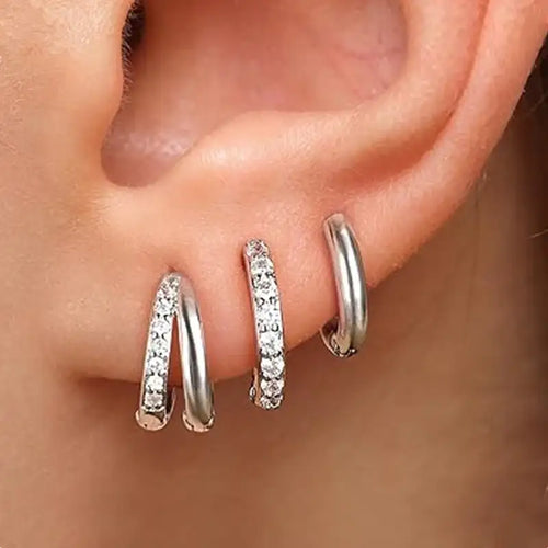3-teiliges Set glänzender Kristall-Huggie-Creolen, Damenschmuck, Knorpel-Creolen, Helix-Schmuck, Ohrstecker und Piercings im Großhandel