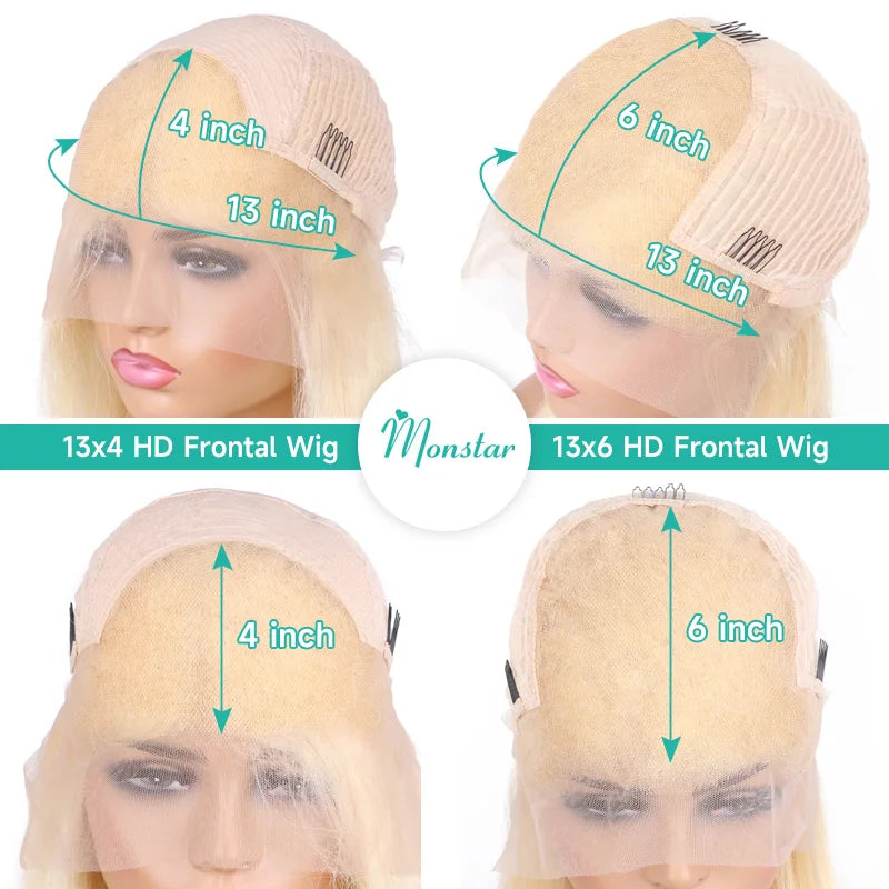 Perruque Carrée Blonde 613 – Dentelle Frontale HD, Cheveux Humains 13x4/13x6