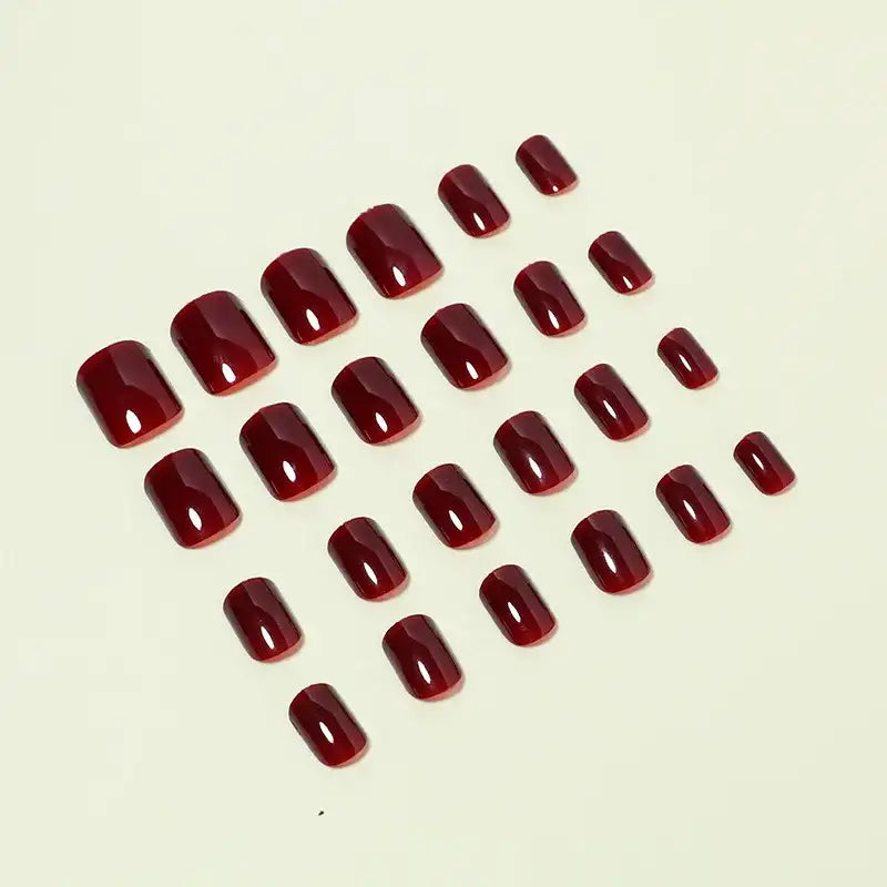 24Pcs Solid Color Wine Red Design Fake Nail Short Square Press on False Nails Simple Detachable Finished Full Cover Nail Tips