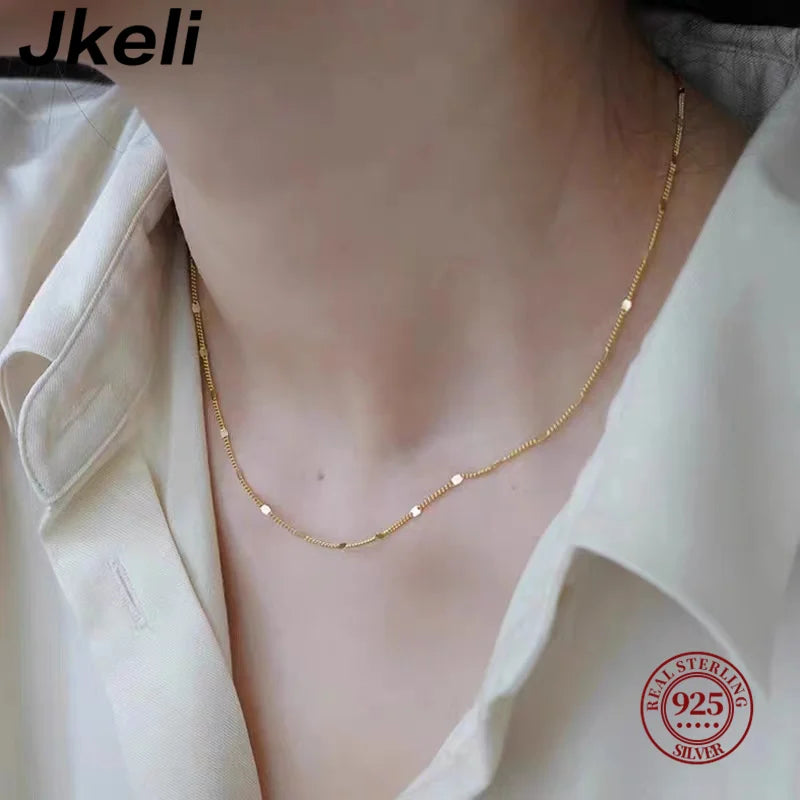 Jkeli  real 925 silver necklace women's sterling silver collarbone chain necklace glitter chain necklace silver jewelry