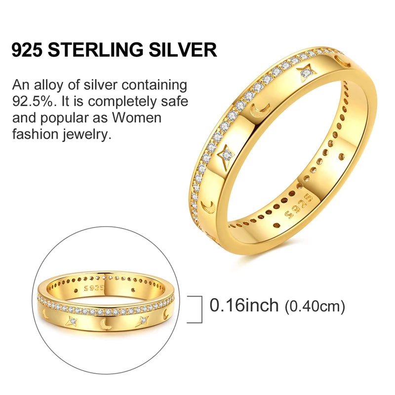 Bague en argent sterling 925 étincelante motif luciole étoilée et lune, pour femmes et filles, bijoux cadeaux d'anniversaire