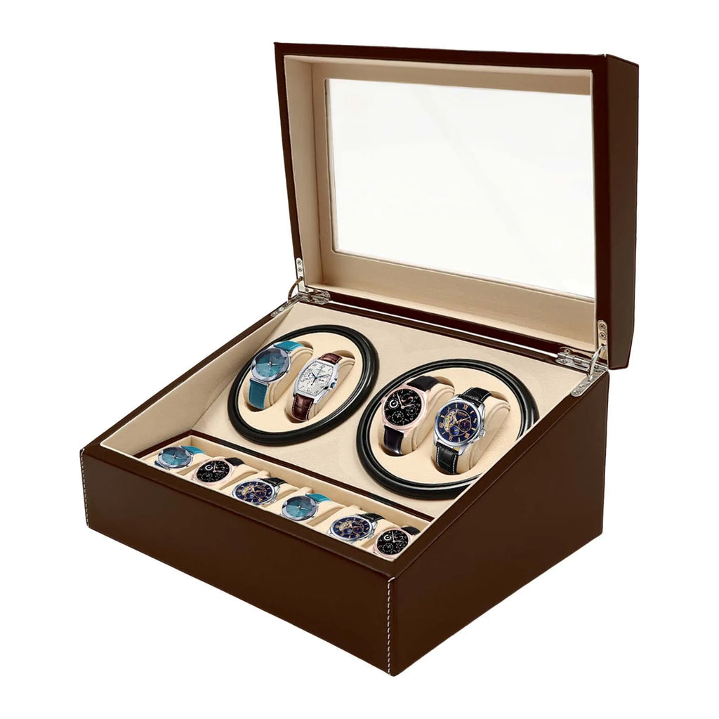 Caja para relojes automáticos de 4+6 espacios – Estuche expositor de joyería en piel sintética