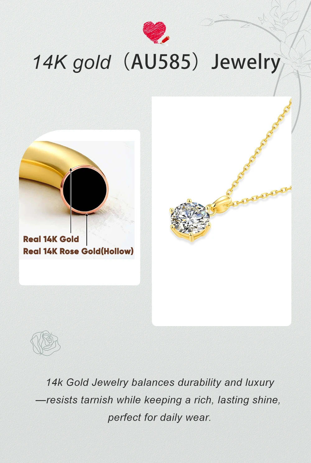 Sparkly 1ct/2ct/3ct Solitaire Round Moissanite Pendant Necklace D VVS1 14k Gold Hollow With Certificate Daily Wear Gift for her