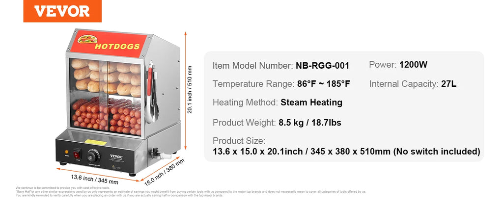 Vaporera para hot dogs SucceBuy de 27/37 L y 2 niveles con control de temperatura, calentador eléctrico de acero inoxidable para hot dogs y panes para cine