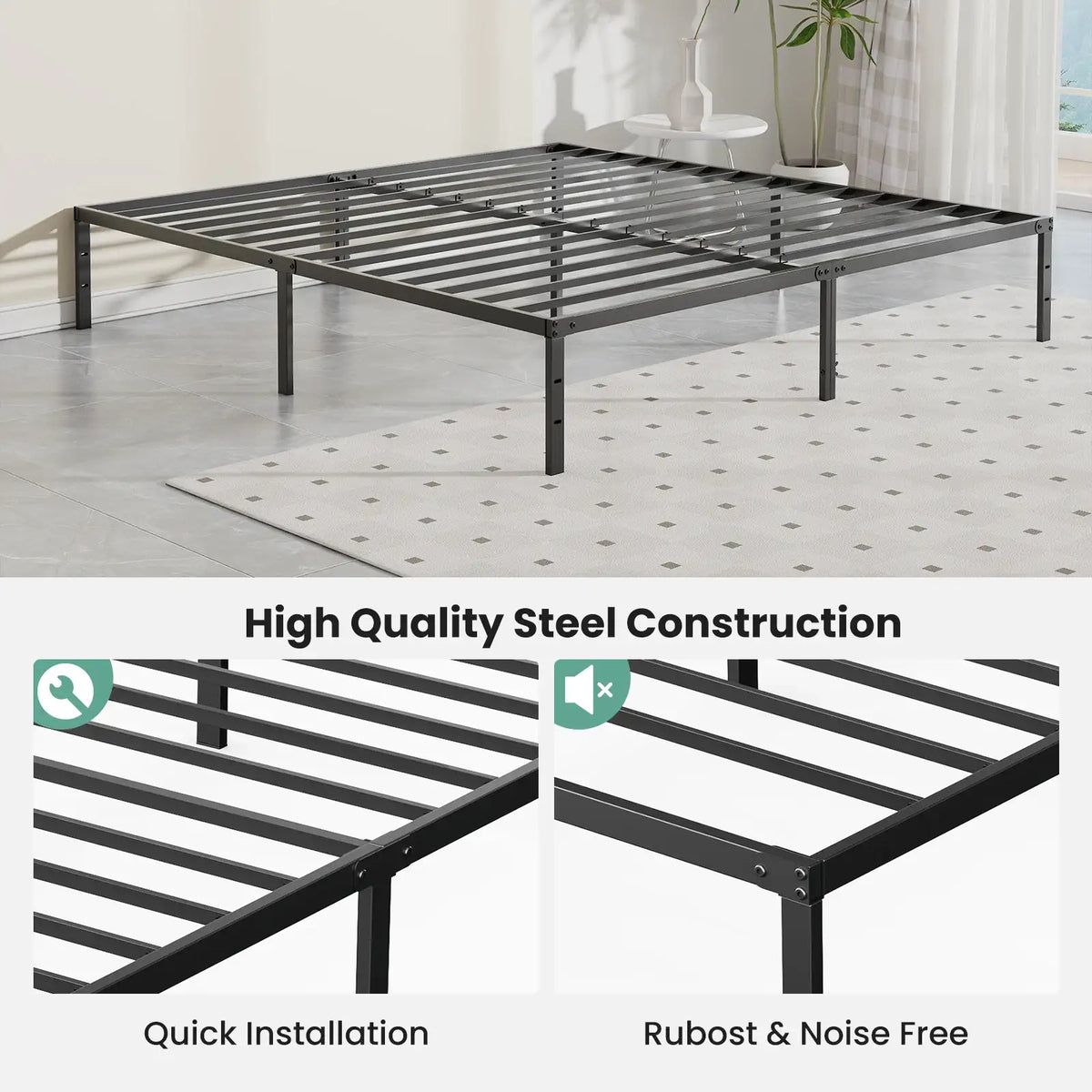 JHK Basic 12IN Twin Full Queen King Size Bed Frame Metal Platform Bedroom Frames with Storage Space Sturdy Steel Slat Support