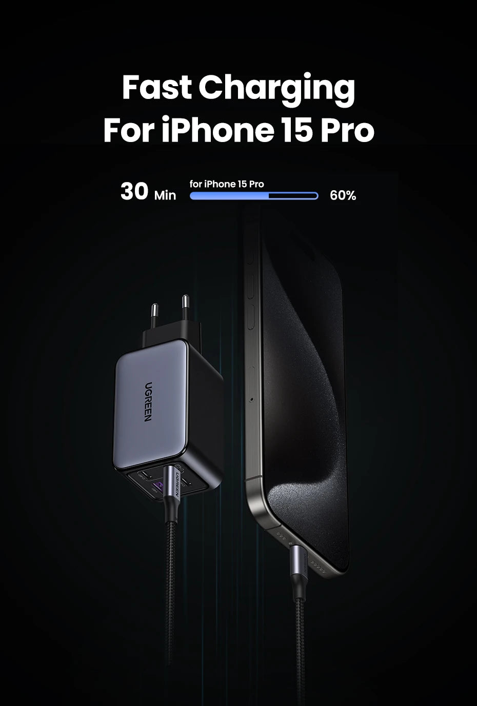 UGREEN 65W GaN Charger 4 Ports USB C Fast Charger Quick Charge 3.0 PD 3.0 For Macbook Air Laptops Tablet iPhone 17 16 15 Pro Max