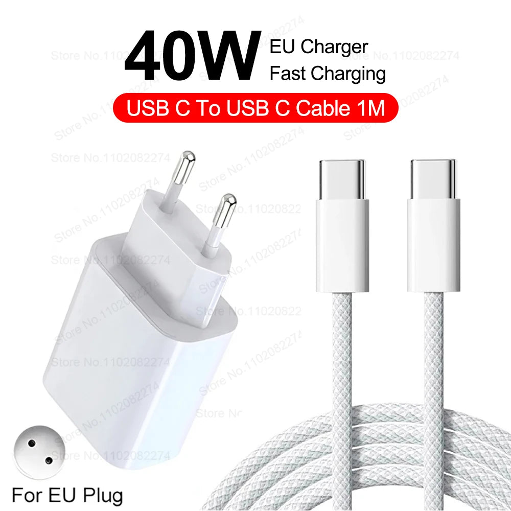 Chargeur original 40W pour iPhone USB Type C Chargeur rapide pour iPhone 17 16 15 14 13 12 11 Pro Max Plus Câble de charge PD Accessoires