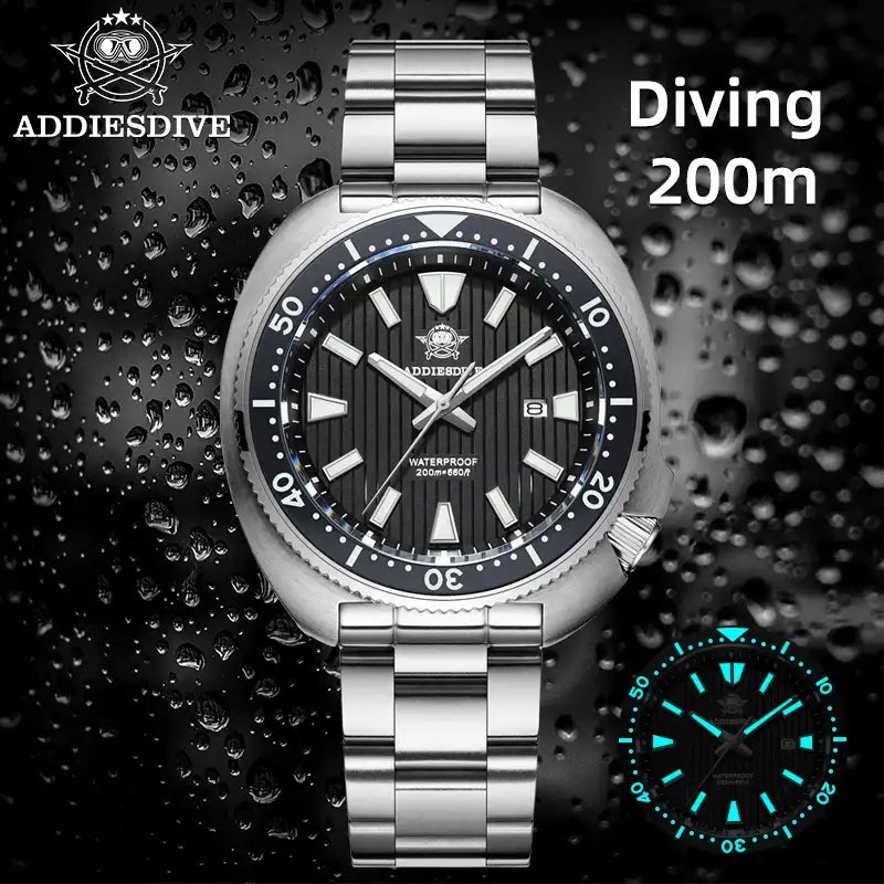 ADDIESDIVE Herren-Outdoor-Quarzuhr, neu, 200 m Tauchtiefe, BGW9 Super Blue Leuchtanzeige, Saphirglas, Herrenuhr aus Edelstahl