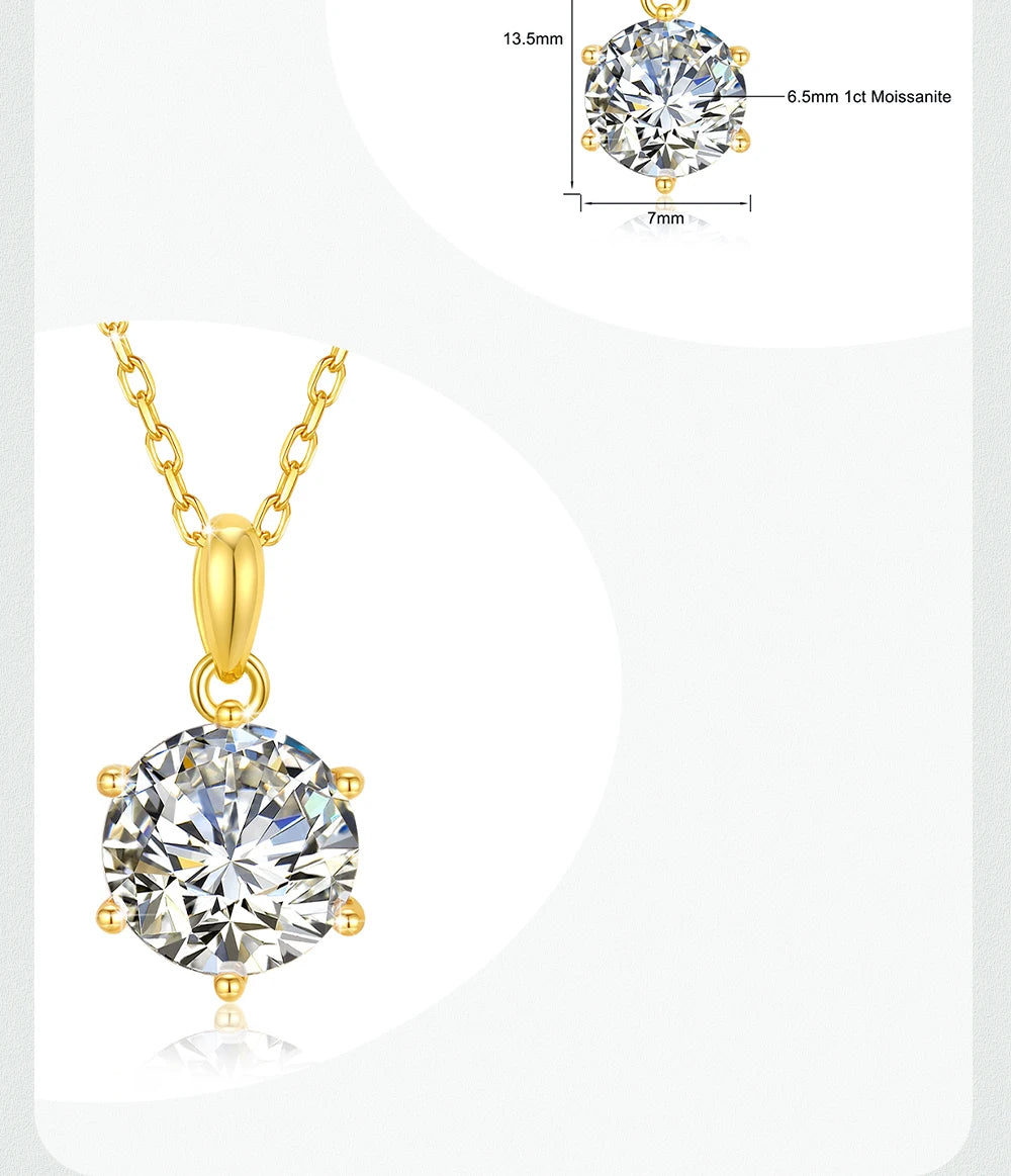 Sparkly 1ct/2ct/3ct Solitaire Round Moissanite Pendant Necklace D VVS1 14k Gold Hollow With Certificate Daily Wear Gift for her