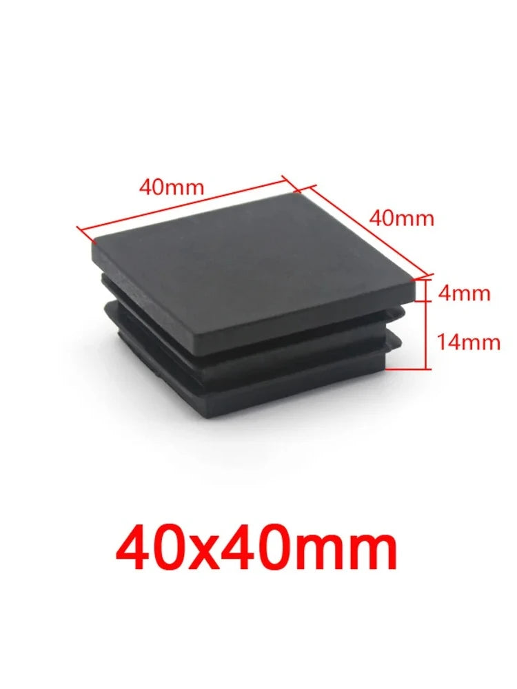 Bouchons d'extrémité noirs carrés en plastique 13x13mm-120x120mm pour pieds de meubles, inserts de tubes, bouchons décoratifs anti-poussière