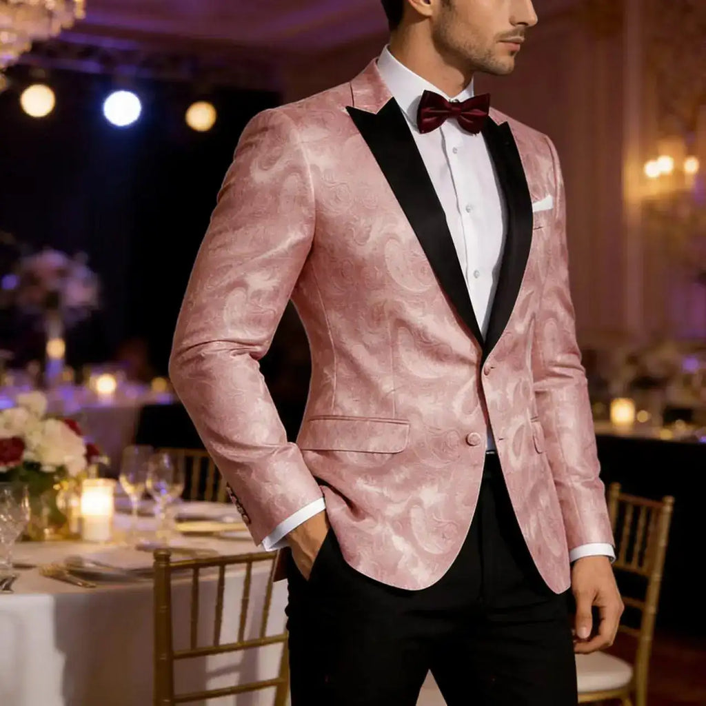Americana de esmoquin con estampado de cachemira rosa para hombre: Elegancia de edición limitada de BellemApple
