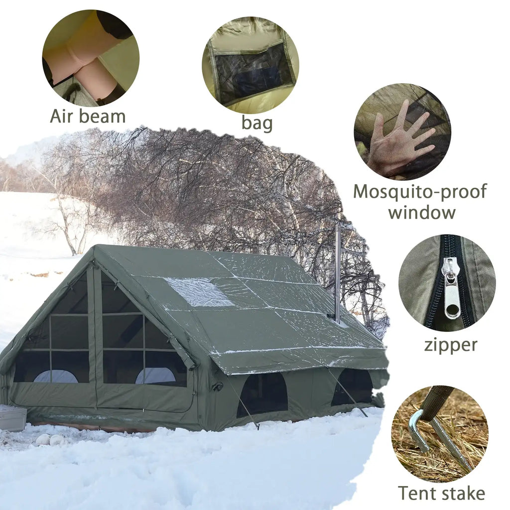 Tente de glamping gonflable PAKICETUS, abri familial 4 saisons résistant aux intempéries avec pompe manuelle